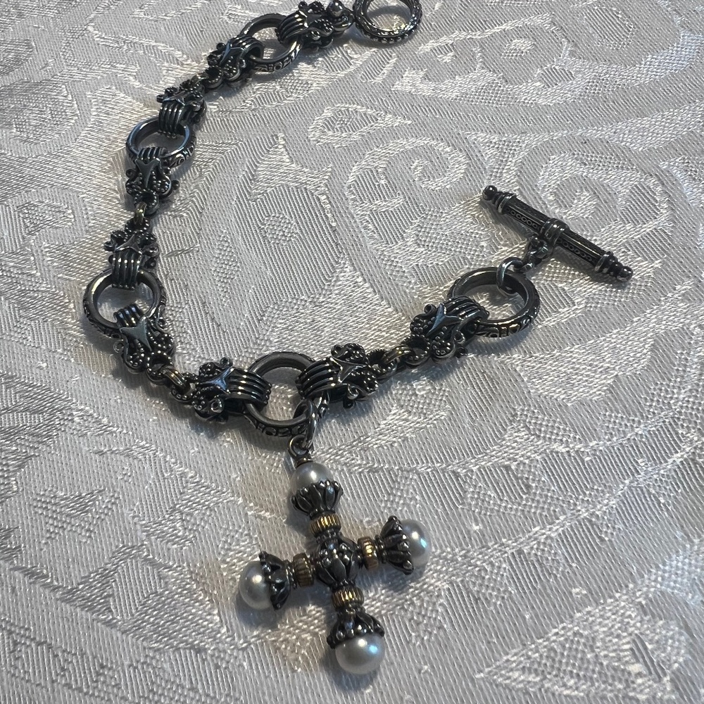 Konstantino Bracelet with Sterling Silver, 18K Gold and Pearl Maltese Cross